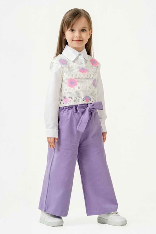 Miniğimin Cicileri Örgü Cepkenli Gömlekli Kız Çocuk 3 lü Takım - Lila