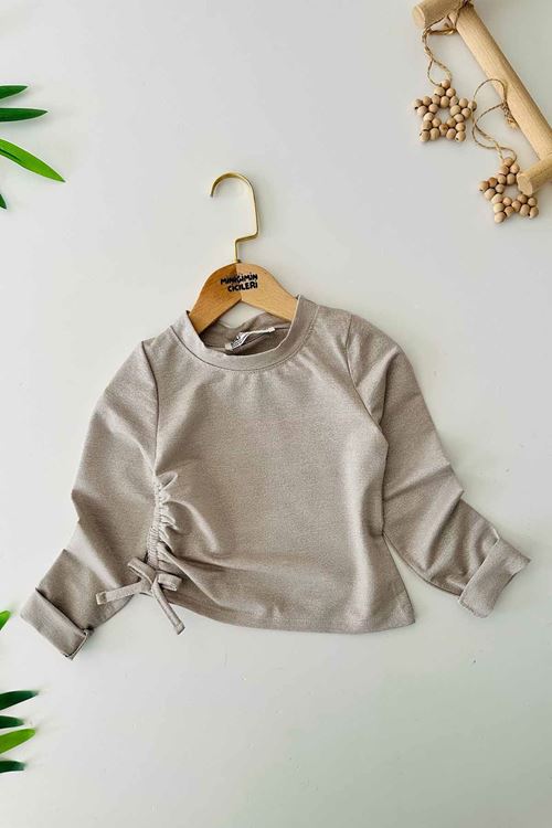 Miniğimin Cicileri Büzgü Detaylı Sim Bezeli Kız Çocuk Sweat - Taş