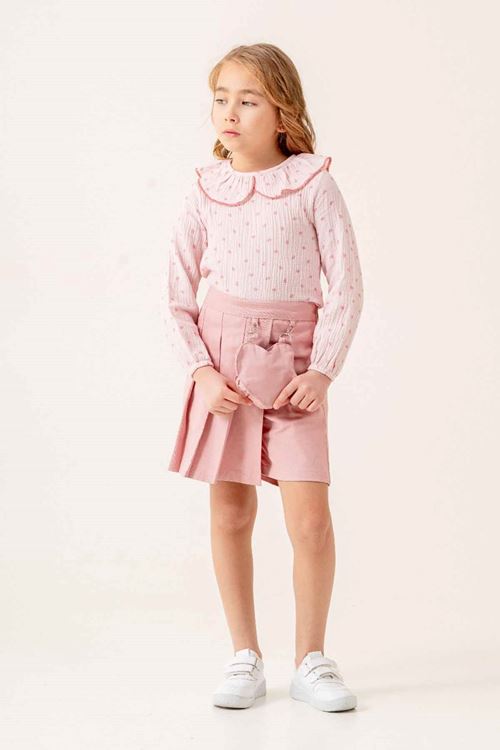 Miniğimin Cicileri Kalp Çanta Detaylı Müslin Gömlekli Kız Çocuk 2 li Takım - Pembe