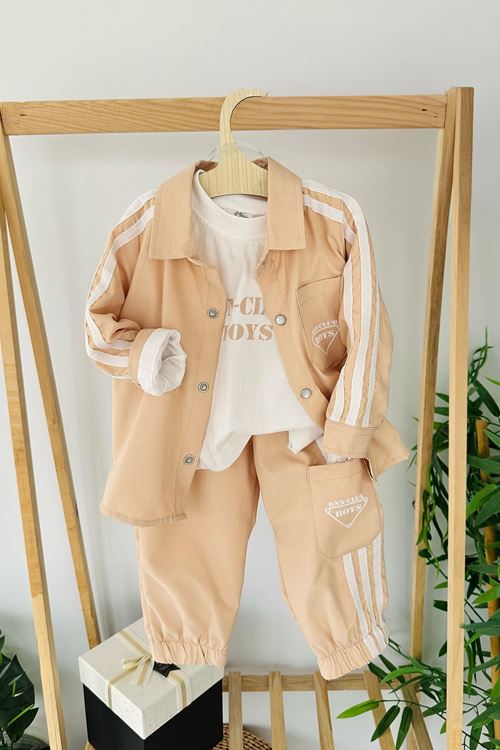 Miniğimin Cicileri Erkek Bebe Çizgili 3 lü Takım - Bej