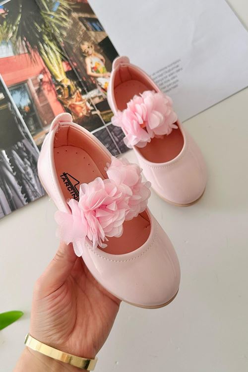 Miniğimin Cicileri Çiçek Tül Detaylı Lastikli Kız Çocuk Ortopedik Babet - Pembe