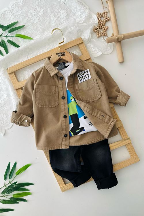 Miniğimin Cicileri Don’t Quit Cepli Gabardin Erkek Çocuk 3 lü Takım - Vizon