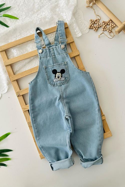 Miniğimin Cicileri Mcky İşleme Detaylı Kot Erkek Çocuk Salopet - Açık Mavi