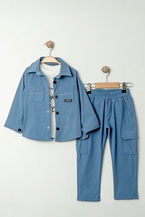 Miniğimin Cicileri Paraşüt Esnek Brokly Baskılı Erkek Çocuk 3 lü Takım - Mavi