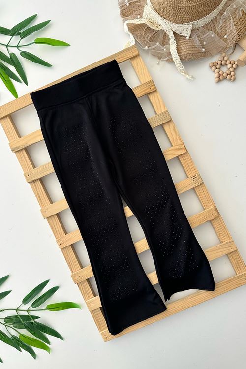 Miniğimin Cicileri Taşlı İspanyol Çelik Kız Çocuk Tayt - Siyah