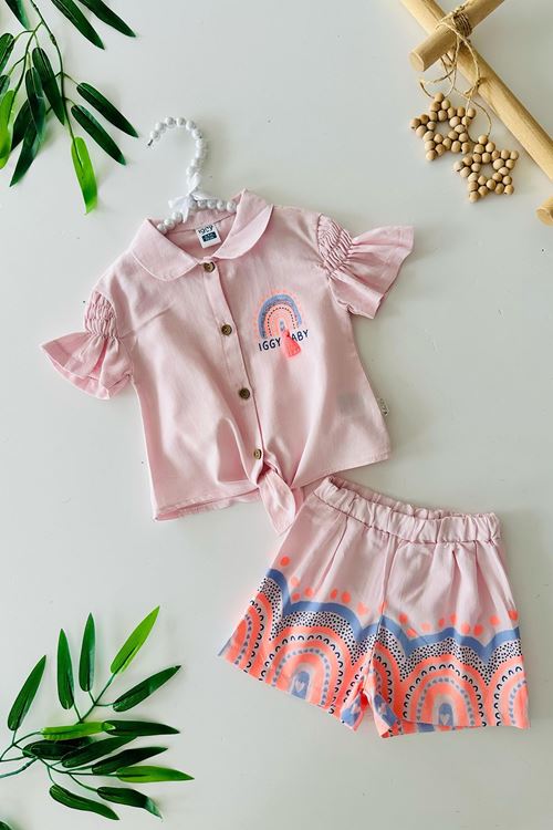Miniğimin Cicileri Püskül Detaylı Kız Bebe Şortlu Bağlamalı 2 li Takım - Pembe