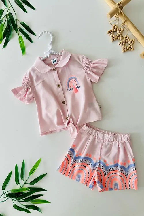 Miniğimin Cicileri Püskül Detaylı Kız Bebe Şortlu Bağlamalı 2 li Takım - Pembe