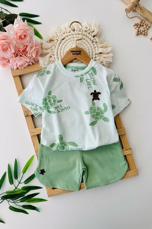 Miniğimin Cicileri Karetta Karetta Erkek Çocuk Pamuklu Şortlu Takım - Yeşil