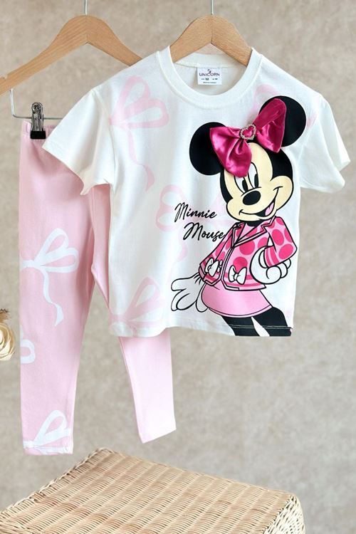 Miniğimin Cicileri Mnn ms Kalp Toka Fiyonk Detaylı Kız Çocuk Taytlı Takım - Pembe