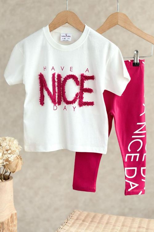 Miniğimin Cicileri Nice Kabartma Detaylı Kız Çocuk Taytlı Takım - Fuşya