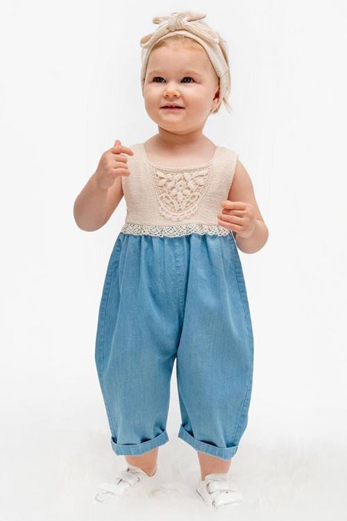 Miniğimin Cicileri Dantel Detaylı Rahat Kız Bebe Yumuşak Dokulu Tulum - Açık Mavi