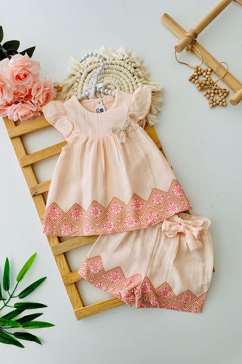 Miniğimin Cicileri Müslin Etnik Desenli Kız Bebe Takım - Pembe