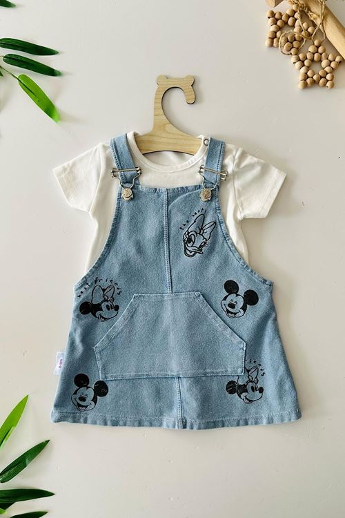 Miniğimin Cicileri Mnn Baskılı Yumuşak Kotlu Kız Bebe 2 li Takım - Mavi