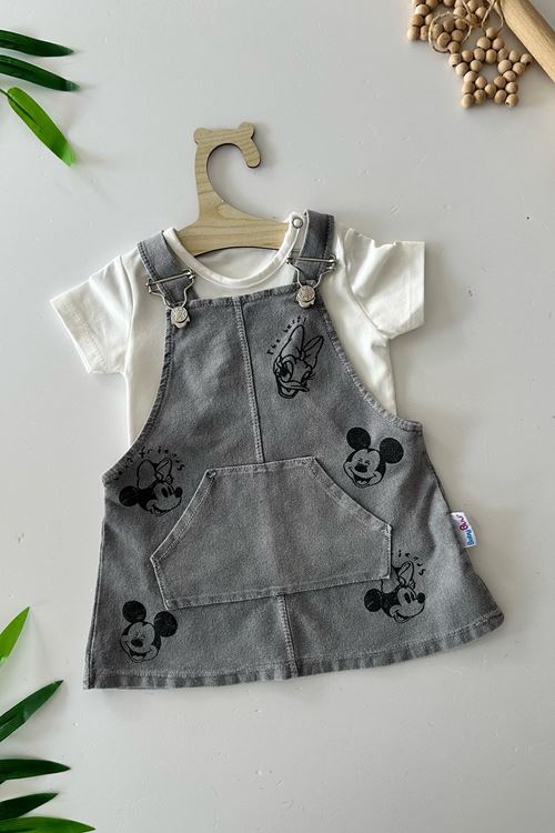 Miniğimin Cicileri Mnn Baskılı Yumuşak Kotlu Kız Bebe 2 li Takım - Gri