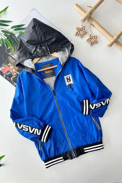 Miniğimin Cicileri Nasa Şerit Detaylı Erkek Çocuk İçi Pamuk Astar Yağmurluk - Mavi