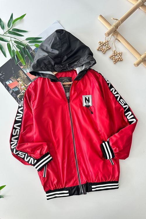 Miniğimin Cicileri Nasa Şerit Detaylı Erkek Çocuk İçi Pamuk Astar Yağmurluk - Kırmızı