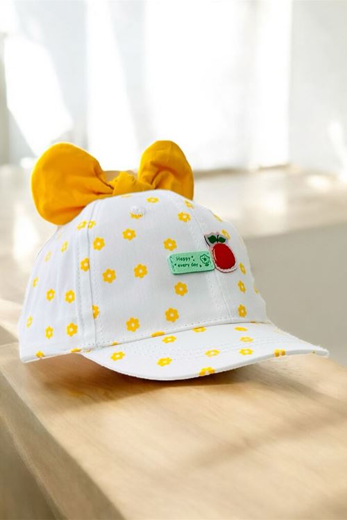 Miniğimin Cicileri (1-3 Yaş) Fiyonk Detaylı Kız Çocuk Kep Şapka - Sarı
