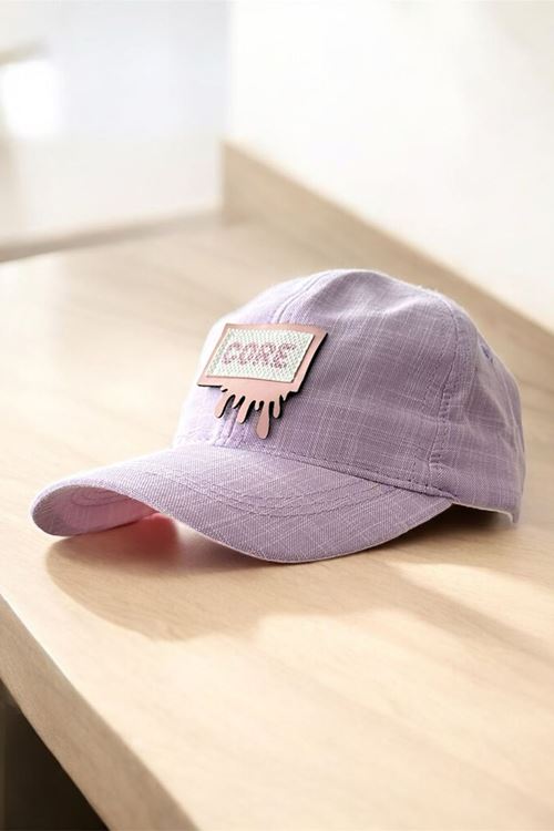 Miniğimin Cicileri (4-8 Yaş) Core Etiket Detaylı Kız Çocuk Kep Şapka - Mor