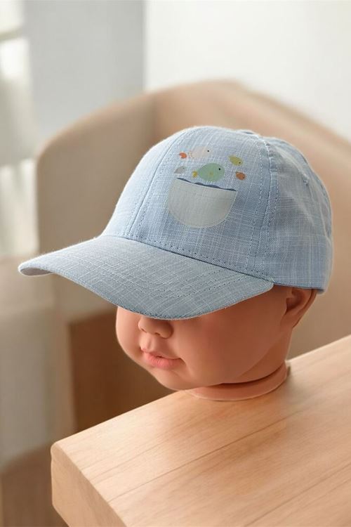 Miniğimin Cicileri (1-3 Yaş) Balık Baskı Erkek Bebe Kep Şapka - Bebe Mavi