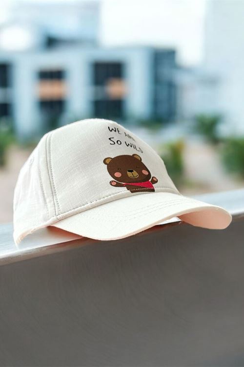 Miniğimin Cicileri (1-3 Yaş) Ayıcık Baskılı Erkek Bebek Şapka - Krem