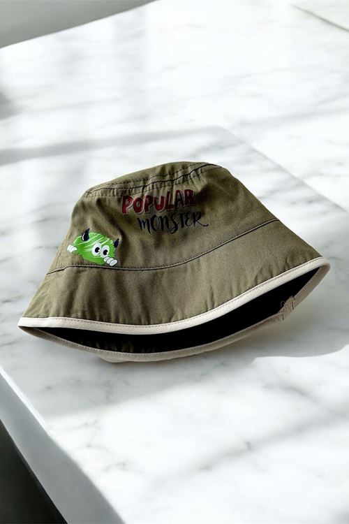 Miniğimin Cicileri (1-4 Yaş) Popular Monster Baskılı Erkek Çocuk Bucket Şapka - Yeşil