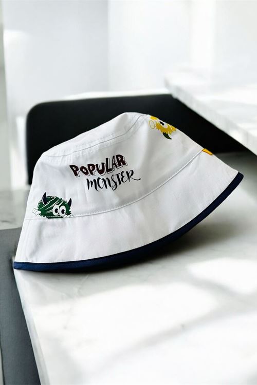 Miniğimin Cicileri (1-4 Yaş) Popular Monster Baskılı Erkek Çocuk Bucket Şapka - Beyaz