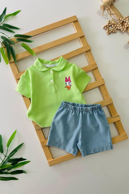 Miniğimin Cicileri Lacost Mnn Mck Pano Desenli Unisex Bebe Pamuklu Takım - Yeşil