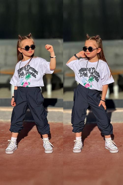 Miniğimin Cicileri Millions Kargo Cepli Paraşüt Pantolon ve Tşört - Siyah