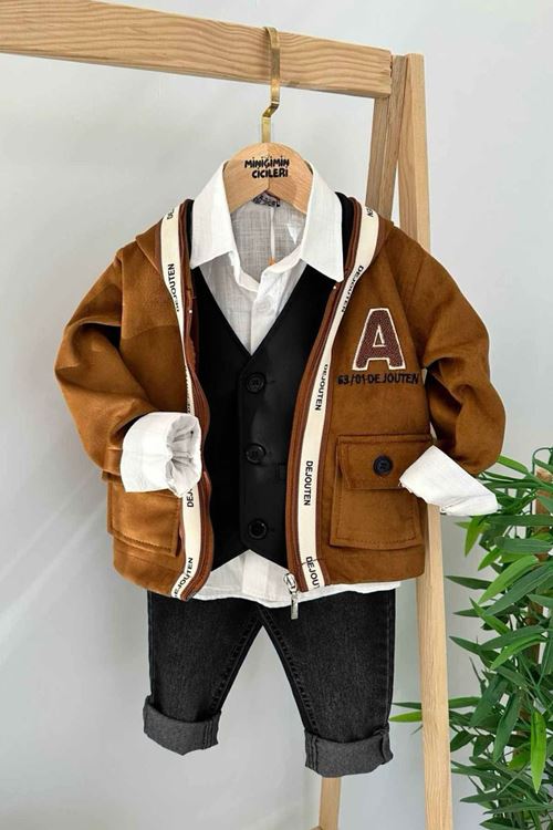 Miniğimin Cicileri Şerit Detaylı Cepkenli Erkek Çocuk 4 lü Takım - Siyah