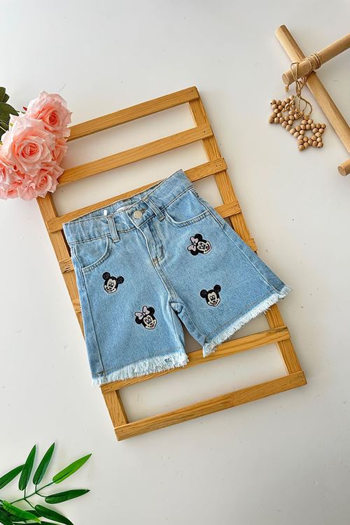Miniğimin Cicileri Mnn Nakış Detaylı Kız Çocuk Koy Şort - Mavi