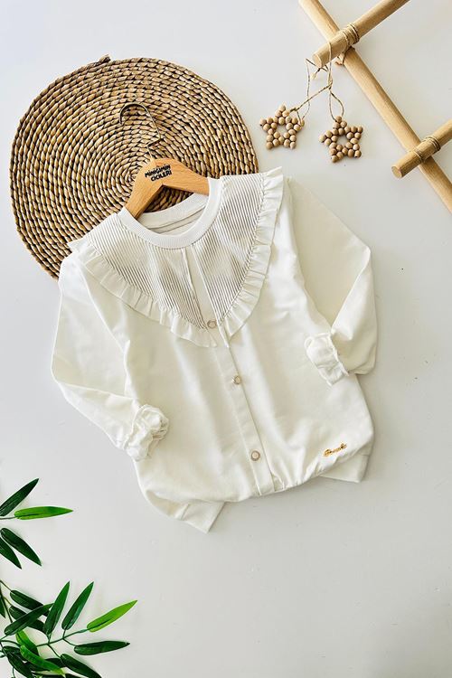 Miniğimin Cicileri Dore Yaka Fırfır Detaylı Kız Çocuk Sweat - Krem