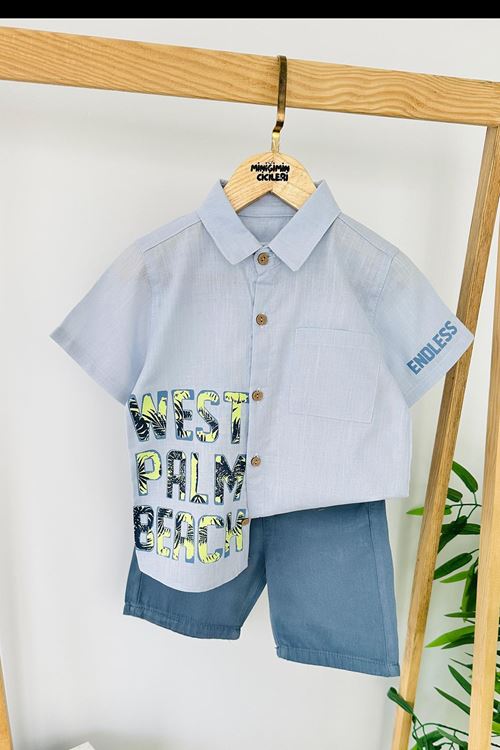 Miniğimin Cicileri West Palm Beach Baskılı Erkek Çocuk Gömlekli Şortlu Takım - Mavi