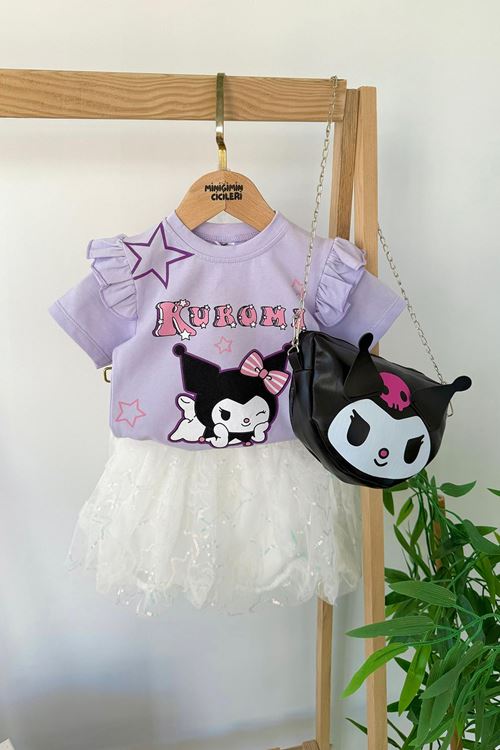 Miniğimin Cicileri Krm Tül Etekli Çantalı Kız Çocuk 3 lü Takım - Lila