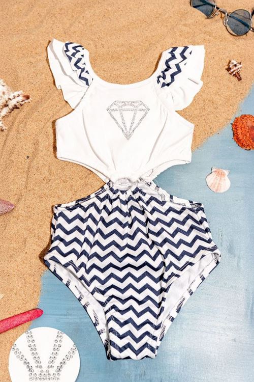 Miniğimin Cicileri Pırlanta Detaylı Kız Çocuk Mayo - Lacivert