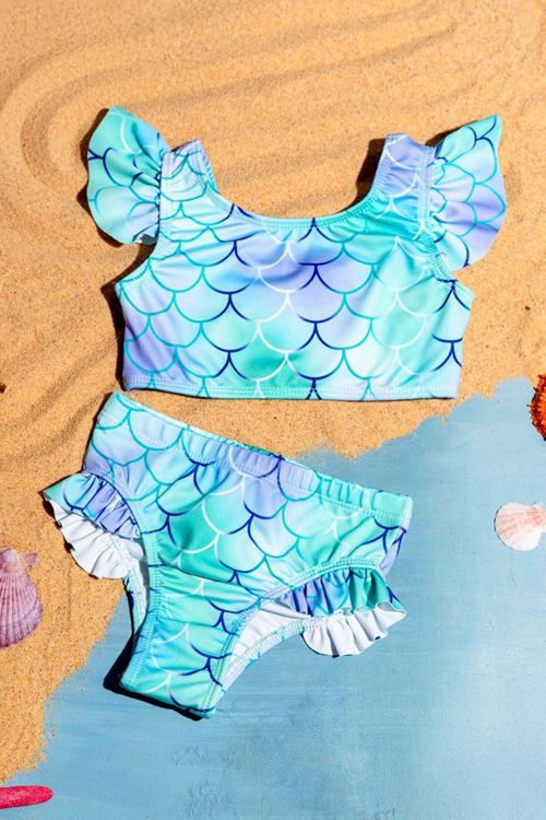 Miniğimin Cicileri (3-7 yaş) Fırfır Detaylı Kız Çocuk 2 li Mayo - Yeşil