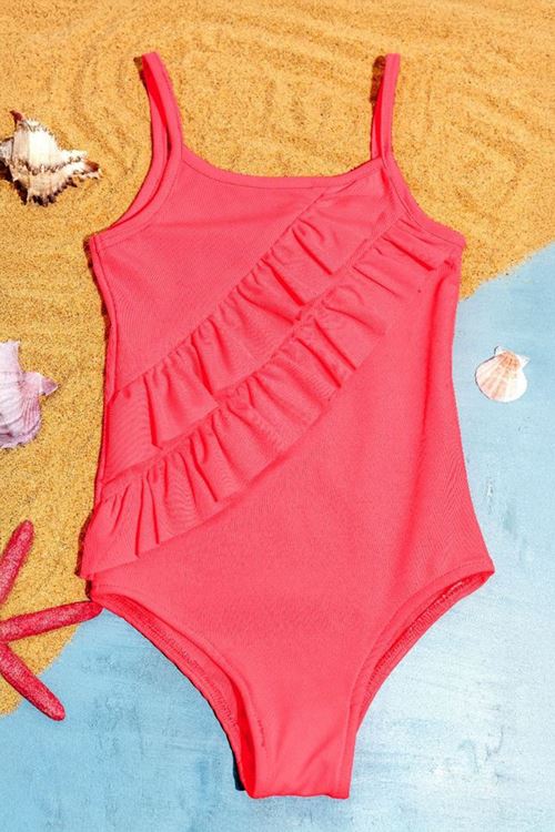 Miniğimin Cicileri (8-12 Yaş) Neon Volanlı Kız Çocuk Mayo - Pembe