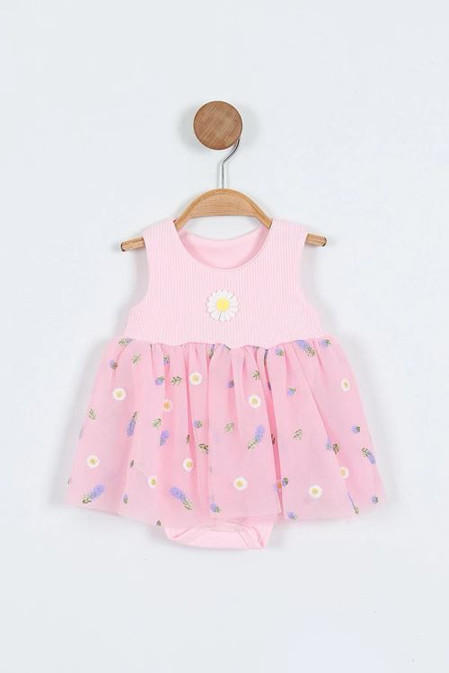 Miniğimin Cicileri (3-18 Ay) Papatya Lavanta Desenli Zıbınlı Kız Bebek Elbise - Pembe