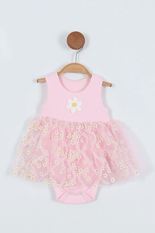 Miniğimin Cicileri (3-15 Ay) Papatya Desenli Tüllü Zıbınlı Kız Bebek Elbise - Pembe
