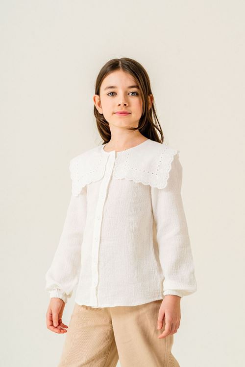 Miniğimin Cicileri Müslin Geniş Yaka Kız Çocuk Gömlek - Beyaz