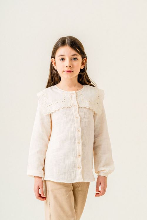 Miniğimin Cicileri Müslin Geniş Yaka Kız Çocuk Gömlek - Krem