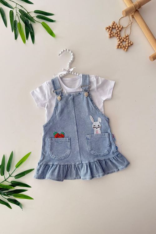 Miniğimin Cicileri Tavşan İşleme Detaylı Kız Bebe Jile Takım - Mavi