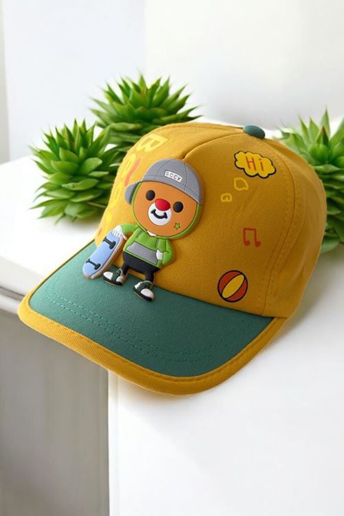 Miniğimin Cicileri Erkek Bebe Ayıcık Oynar Aksesuarlı Şapka - Hardal