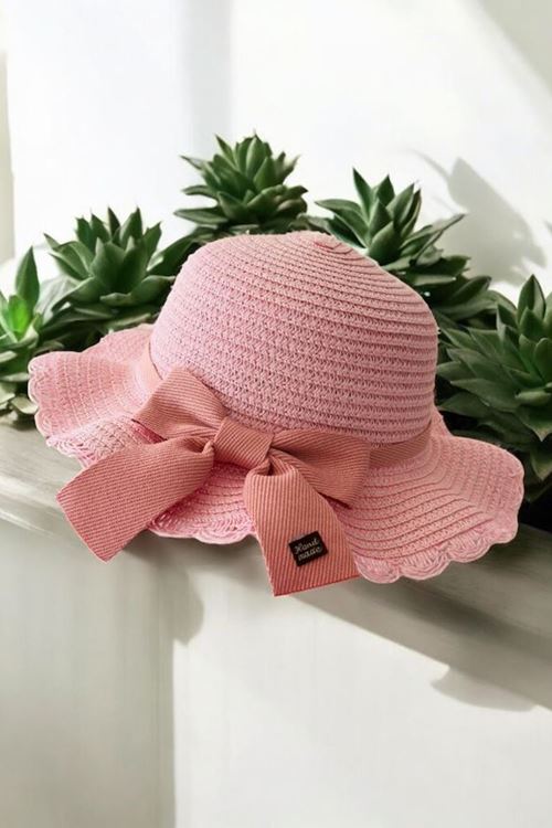 Miniğimin Cicileri  (6-12 Yaş) Hasır Fiyonk Detaylı Şapka - Pembe