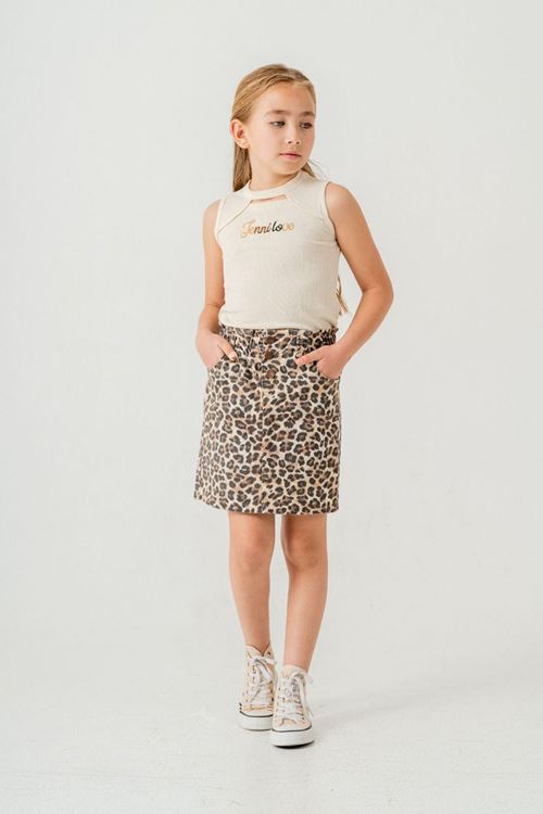 Miniğimin Cicileri Leopar Etekli Yaka Detaylı Kız Çocuk 2 li Takım - Krem