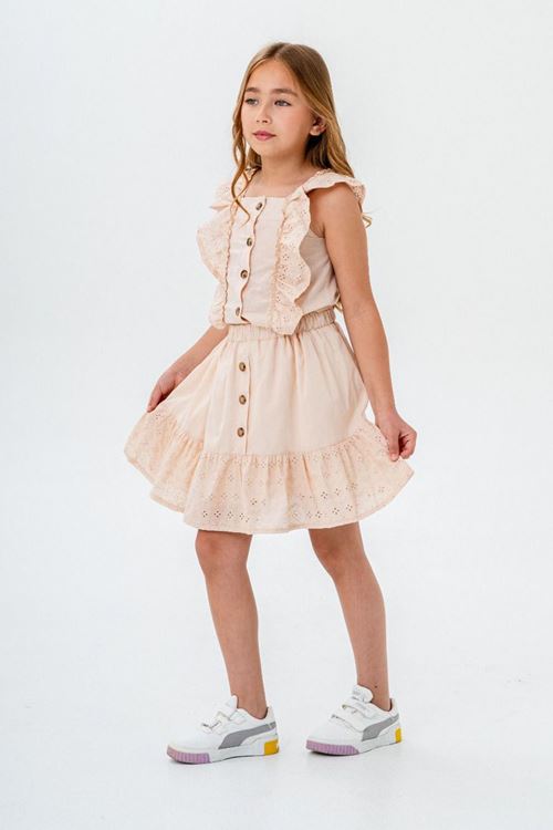 Miniğimin Cicileri Brodeli Kız Çocuk Etekli 2 li Takım - Kahve