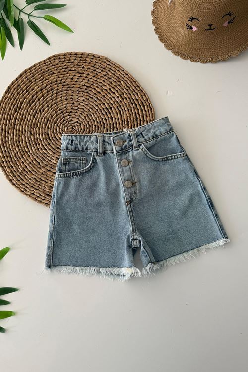 Miniğimin Cicileri Kalp Detaylı Kız Çocuk Kot Şort - Açık Mavi