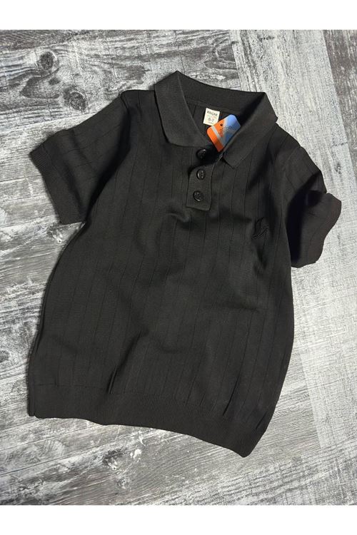 Miniğimin Cicileri Erkek Çocuk Triko Polo Yaka Tişört - Siyah