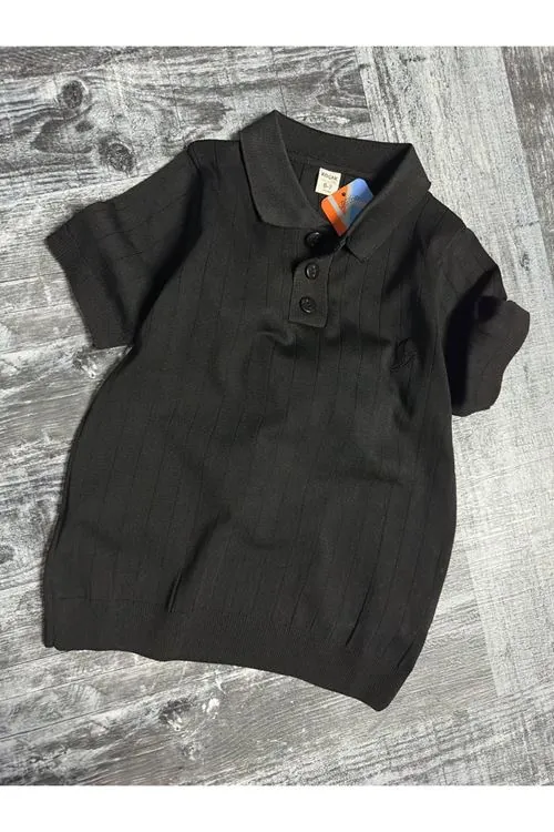 Miniğimin Cicileri Erkek Çocuk Triko Polo Yaka Tişört - Siyah
