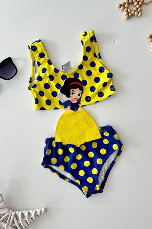 Miniğimin Cicileri (2-8 Yaş) Sofia Baskılı Puantiyeli Kız Çocuk Mayo Bikini Takım - Sarı