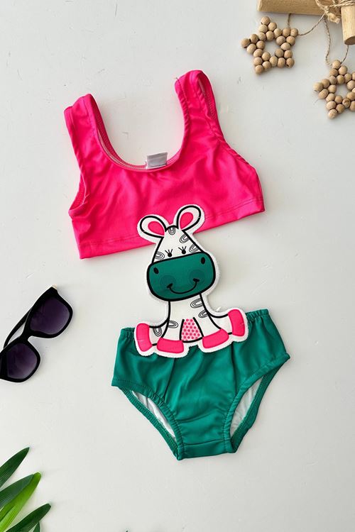 Miniğimin Cicileri (2-8 Yaş) Cow Desenli Kız Çocuk Mayo Bikini - Pembe